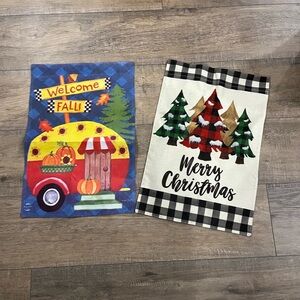 Clearance ~Holiday Garden Flags Set of 2 ~ EUC~